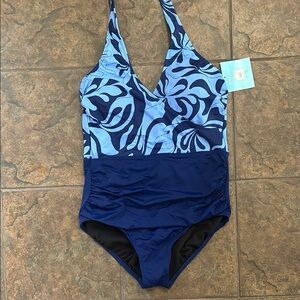 Navy & Light Blue Patterned One-Piece Swimsuit